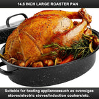14.6 Inch Roaster Pan, Enamel Oval Turkey Roasting Pan with Domed Lid - Mother's Gift, Covered, Non-sticky, Free of Chemicals - Rôtissoire Chicken Meat Roasts Casseroles & Vegetables (14.6 Inch)