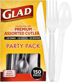 Glad Premium Assorted Plastic Cutlery | Clear Extra Heavy Duty forks, Knives, And Spoons | 150 Piece Set of Disposable Party Utensils, and Sturdy Cutlery