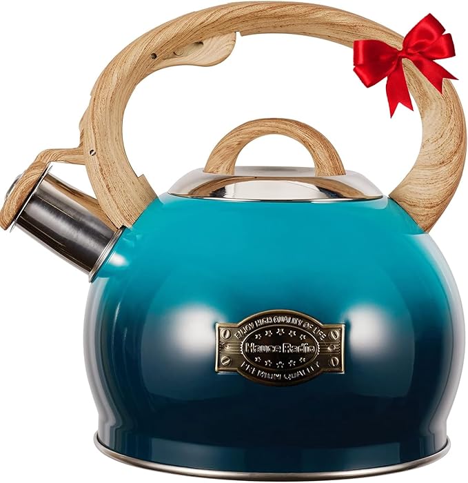 Hauce Radio Tea Kettle, Whistling Stovetop Teapot Food Grade Stainless Steel Tea Kettles for Stove Top with Anti-hot Ergonomic Handle,Kettle Spout for Tea, Coffee or Milk, 2.1 Quart Tea Pots