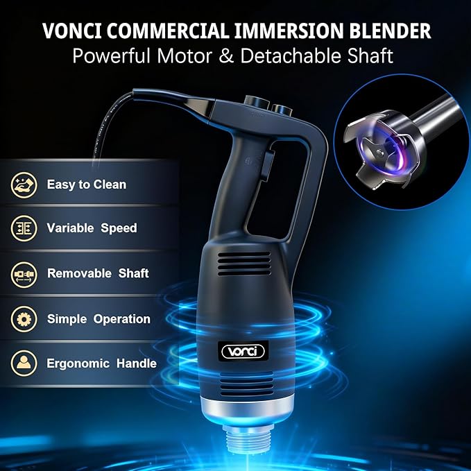 VONCI 750W Commercial Immersion Blender, Extra Heavy Duty Hand Blender with Variable Speed 8000-19000RPM, Handheld Stick Mixer with 20" SUS 304 Shaft, Commercial Emulsifier for Restaurant Kitchen.