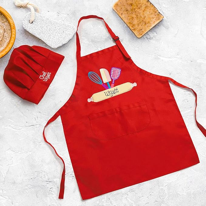 AILIN Custom Name Kids Apron Chef Hat Set For Boy Girl Cooking Baking Painting Craft