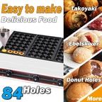 Takoyaki Maker Commercial Ebelskiver Pan 84 Holes Electric Grill Machine for Aebleskiver, Cake Pops, Pancake Balls, Donut Holes, 6000W, 220V