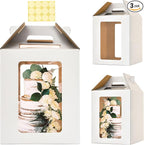 3 Pack Tall Cake Boxes for Tier Cakes,12 x12x14 Inches Large Tiered Cake Carriers with Windows,10in 12in Disposable Layer Tall Baking boxes with Handle for Birthday,Wedding,Party