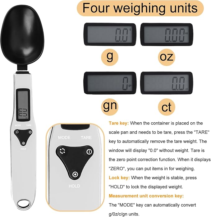 Electronic Food Measuring Spoon, Stainless Steel Digital Scoop Scale Small Baking Weight Cup with LCD Display 300g/0.1g High Precision Gram Kitchen Gadgets for Home Kitchen