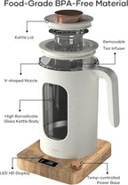 INTASTING Electric Tea Kettle, Electric Kettle with Tea Infuser, ±1℉ Knob Temperature Control, BPA-Free Glass, 1200W Fast Heating, Easy to Clean, 1 Liter (Cream White)
