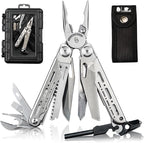HX OUTDOORS 19 In 1 Multi Tool Pocket Knife Set, Stainless Steel Multitool Pliers with Fire Starter and Glass Breaker, Folding EDC Camping Survival Tools for Men (Silver)
