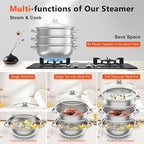 3-Tier Food Steamer Pot for Cooking - 12.8in Stainless Steel Steamer w/Lid Cookware For Vegetable,Dumpling, Crab, Stock