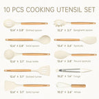 CAROTE Silicone Cooking Utensils Set, Kitchen Utensils Set 10 Pcs for cooking, BPA Free Spatula Set with Heat Resistant Wood Handles for Nonstick Cookware (Cream White)