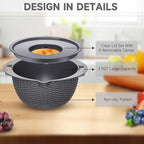 4-1 Colander with Lid Set - Rotatable Strainer With Bowl(Patented), Pasta Strainer with New Upgraded Graters, Strainer And Colanders, Fruit Cleaner, Veggie Wash, Apartment Kitchen Gadgets - Grey