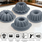 Tongjude 4 Pieces Silicone Fluted Tube Cake Pans, 7 Cups Tube Baking Pan, Jello Mold, Silicone Molds for Homemade Cake, Bread and Jello, Non-Stick, Grey