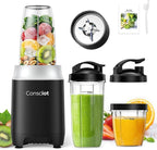 Consciot CB10 11Pcs Personal and Countertop Blender Combo, Make Shakes and Smoothies, Frozen Drinks, Baby Food, Spreads & More, 3 Portable BPA Free To-Go Cups, 2 Spout-Lids & 1 Flat-Lid, 900 Peak Watt