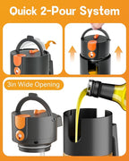 OURCABECUE Upgrade 2 in 1 Oil Sprayer for Cooking, 17oz Light-Blocking Glass Olive Oil Dispenser Bottle for Kitchen,Food-Grade Oil Mister with 8 Stickers for Salad, Frying(Amber Bottle-Black Gap)