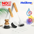 Holikme 6 Pack Dish Brush Scouring Pad Set with Bottle Brush, Dish Brush, Palm Scrub Brush and Straw Brush, Dish Scrubber Long Handle for Dish Bottle Cup Skillet Wok Pot Pan Cast Iron, Dark Gray