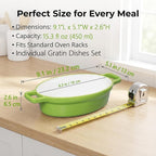 Oval Au Gratin Baking Dishes 6" x 5" for Oven Safe Cooking and Baking, Set of 4, 15 OZ Heat Resistant Ceramic Individual Gratin with Handles for Serving, Small Mini Casserole Dish, Green