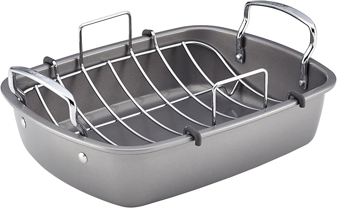 Circulon Total Bakeware Nonstick Roaster, Roasting Pan with Rack, 17-Inch x 13-Inch, Gray