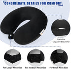 SAIREIDER Neck Pillows for Travel 100% Memory Foam Adjustable Travel Pillows with Storage Bag, Sleep Mask and Earplugs-Prevent The Heads from Falling Forward (Black)