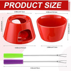 Mudder 8 Pcs Mini Fondue Pot Set with 32 Color Coded Forks Porcelain Tea Light Melting Mugs for Chocolate Cheese Dessert Small Fondue Pot Set for Christmas Valentine's Tapas Gifting (Red White)