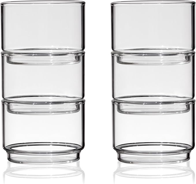 Viski Bodega Glasses - Stackable Drinking Glasses Set - Modern Glassware for Wine and Cocktails - 7oz Set of 6