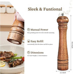 1 Pack - 10 Inch tall Wooden Pepper Mill or Salt Mill Elegan Pepper Grinder Wood with a Adjustable Ceramic Rotor and Easily Refillable - Oak Wood Salt Grinder for Your Kitchen