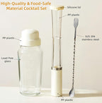 Cocktail Shaker Set-19 oz Glass Martini Shaker with Built-in Strainer，Muddler with Measuring Jigger and Stainless Steel Mixing Spoon, Home Bartender Kit Bar Tool for Margaritas Making, Drinks Mixing