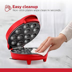 Holstein Housewares 12-Count Cake Pop Maker with Non-Stick Plates & Indicator Lights – Bakes 12 Sweet or Savory Pops Fast, Perfect for Birthday Treats & Holiday Party Snacks, Red
