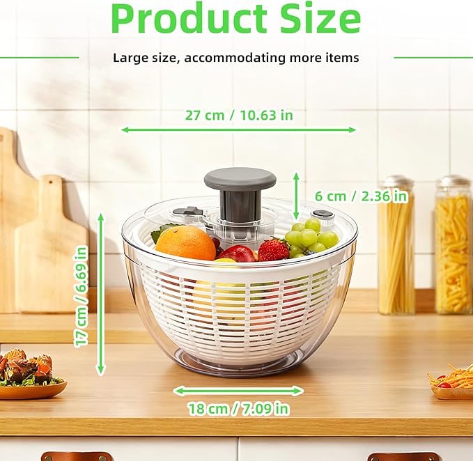 Salad Spinner, Lettuce Spinner with Push-Button Lid and Non-Slip Base, Vegetable & Fruit Washer Bowl, Efficient Spin Dryer and Strainer for Salad Greens and Fruits (6.3QT)