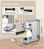 atatix Espresso Machine with Milk Frother, 20 Bar Pressure Espresso Maker, with 44OZ Removable Tank, Compact Stainless Steel Coffee Machine for Home, Office, Latte, Cappuccino, Macchiato, Silver