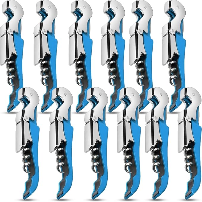 12 Pieces wine key wine opener Professional Waiter Corkscrews Stainless bottle opener Fold Serrated Foil Cutter Key for Family, Company Party,Bars,Restaurants(blue)