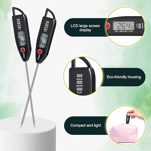 Copkim 12 Set Waterproof Food Thermometer for Water, Liquid, Candle and Cooking Digital Meat Thermometer with Long Probe Instant Read for Kitchen BBQ Grill Candy (Black)