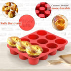 Silicone Muffin Pan, 12-Cup Non-Stick Popover Baking Tray for Muffins, Brownies, Yorkshire Puddings, Red, 12.4 x 9.5 Inch, Set of 2