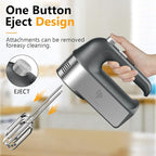 Hand Mixer Electric, 450W Kitchen Mixers with Scale Cup Storage Case, Turbo Boost/Self-Control Speed + 5 Speed + Eject Button + 5 Stainless Steel Accessories, For Easy Whipping Dough, Cream, Gray