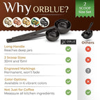 Orblue Premium Coffee Scoop Set - 1 Tbsp (15ml) & 2 Tbsp (30ml) Measuring Tablespoon - Stainless Steel Coffee Measuring Spoon and Scooper with Long Handles - Pack of 2 Black