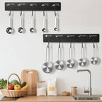 2 Pack Measuring Cups and Spoons Hanging Rack, Black Hanging Cups and Spoons Rack, Space Saving Kitchen Utensil Holder, Including Screw and Adhesive Mounting