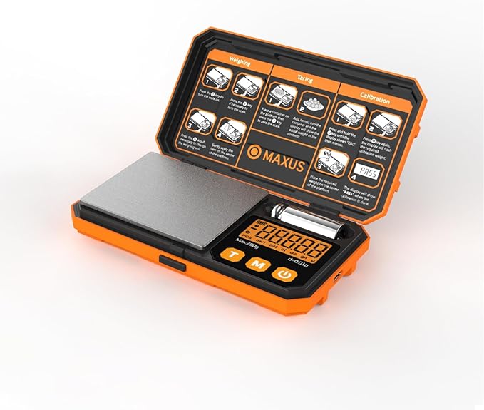MAXUS Digital Precision Pocket Scale with 200 x 0.01g Accuracy, Calibration Weight, and USB Cable - Ideal for Jewelry, Coins, and More