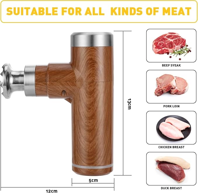 Electric Meat Tenderizer Tool, Cordless Kitchen Tenderizer, Stainless Steel Mallet, Brown (N-08)