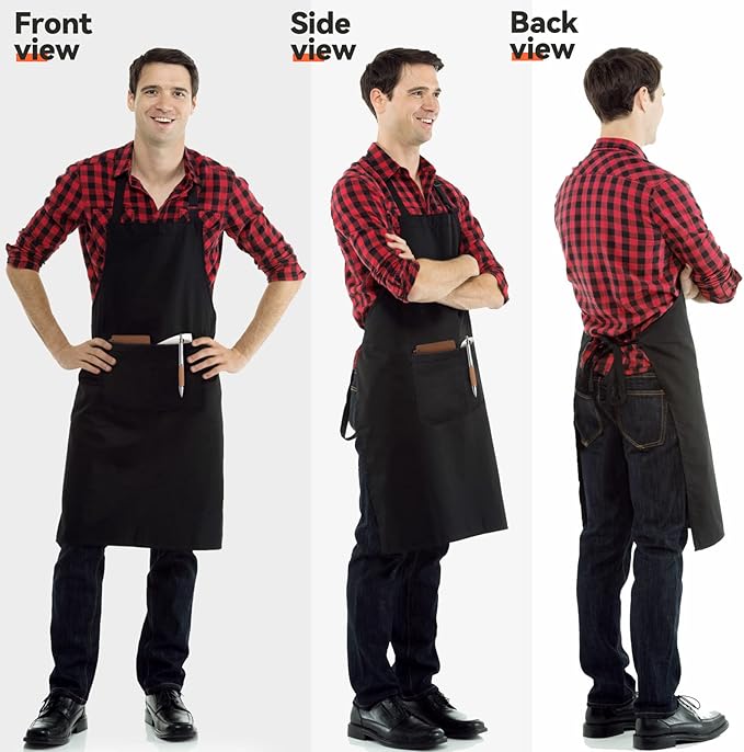 NLUS 2 Pack Kitchen Cooking Aprons, Adjustable Bib Soft Chef Apron with 2 Pockets for Men Women (Black,2)