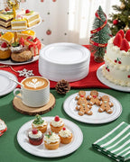 bUCLA 200PCS Silver Plastic Plates - 6.25inch White with Silver Trim Disposable Salad/Dessert/Appetizer/Small Cake Plates - Ideal for Wedding & Party