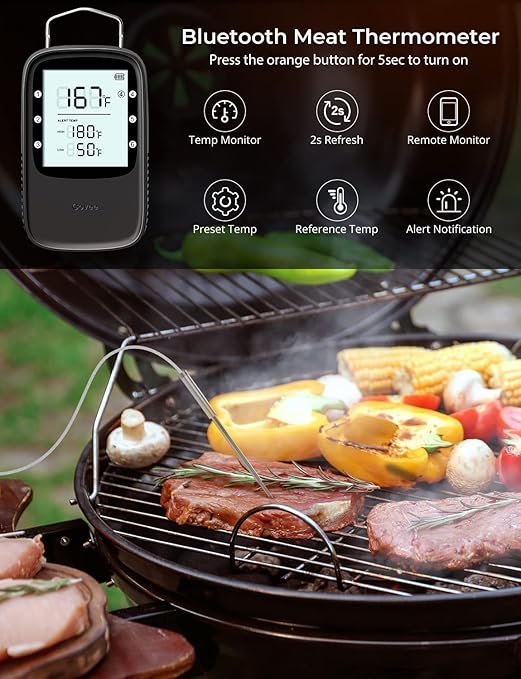 Govee Bluetooth Meat Thermometer, Wireless Meat Thermometer for Smoker Oven, Digital Grill Thermometer with 2 Probes, Timer Mode, Smart LCD Backlight BBQ Thermometer for Cooking Turkey Fish Beef
