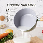 ROCKURWOK Ceramic Nonstick Sauce Pan with Lid, 2 Quart Cooking Pot, Small Saucepan with Steamer, PTFE& PFAS-Free, Wooden Handle for Cool Touch, Universal Base(Gas, Electric & Induction), Green