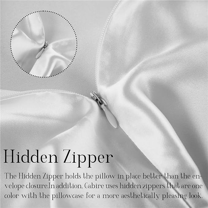 Mulberry Silk Pillow Cases Set of 2, Both Sides Real Silk Pillowcase for Hair and Skin Prevent Acne Pillowcase Organic Silk Pillowcases 2 Pack with Hidden Zipper, White, Standard (20"×26")
