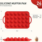 Socisen 24 Cups Silicone Muffin Pan with Metal Reinforced Frame Mini Size Cupcake Pan Tray Egg Bites Silicone Circle Cookie Molds Muffin Tin Tart Pans Baking Sheet Set for Breakfast Sandwiches Round