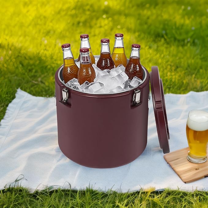 52.83Qt Insulated Food Container, Stainless Steel Container, 50L Commercial Food Soup Carrier 15 Hours Heat Preservation for Hot and Cold Food Storage Restaurant Canteen Home Lunch Use (Brown, 50L)