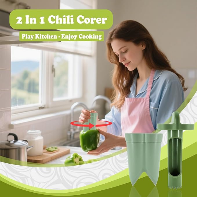 FANTEXY 2-in-1 Pepper Corer Set - Jalapeno Chili Seed Remover and Bell Pepper Corer Quickly Cutter Deseeding Tool,for Vegetables and Fruit,Kitchen and Camping Gadget