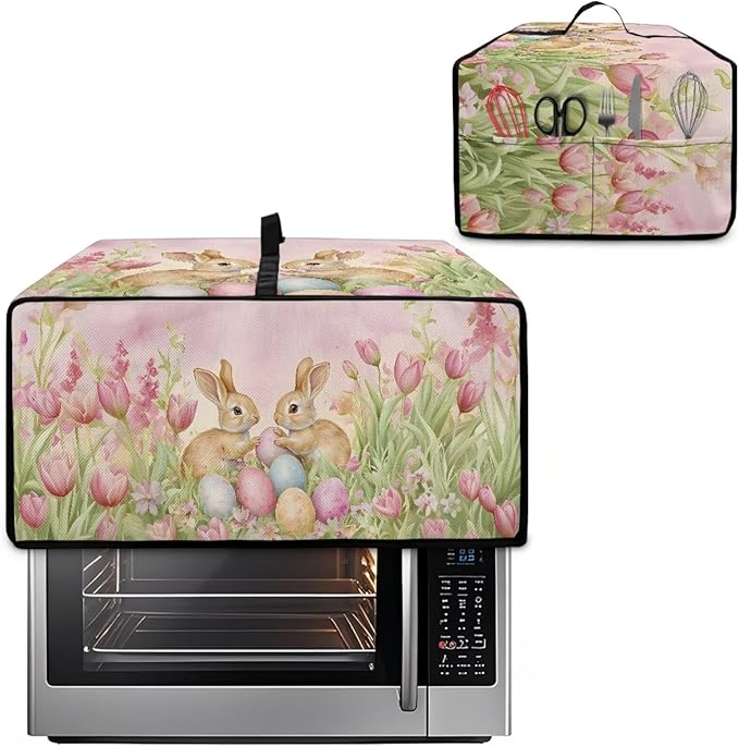 Easter Egg Bunny Tulip Print Toaster Oven Cover for Easter Decor, Dust-proof Case for Air Fryer, Heat-resistant Kitchen Countertop Appliance Protector, (Large-18.5*22.5*12.99 inches)