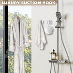 Suction Cup Hooks for Shower - Bathroom Reusable Hooks for Towels, Robes & Loofah - No-Drill Mounting on Kitchen,Walls,Metal,Glass,Mirrors,Tile & Smooth Non-Porous Surfaces (4, White)