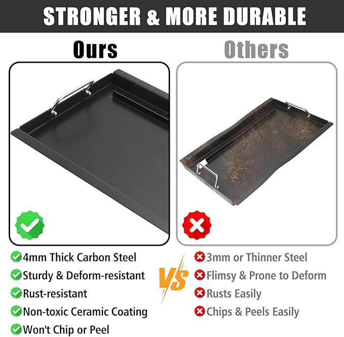 SafBbcue 97888 Full Size Griddle Inserts for Monument 24367 24633 13892 17842 35633 41847NG Grill Flat Top Griddle for Monument Replacemnt Parts 35633G 35633B D405 D425, Carbon Steel
