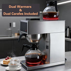 VONCI 1610W Commercial Coffee Maker, 12 Cup Drip Coffee Machine, 2 Glass Carafes and 2 Warmers, Stainless Steel Housing & Funnel, Industrial Coffee Maker for Offices, Hotels, Home