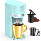 Single Serve Coffee Maker for K-Cup and Ground Coffee, Fast Brew, 6-12 oz Brew Sizes One Cup Coffee Machine Fits 5.5" Mugs, One-Button Small Coffee Maker with Descaling Reminder, Light Blue