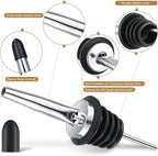 Chengu 72 Pcs Liquor Spout Stainless Steel Bottle Pourers Tapered Liquor Pourers with Rubber Dust Caps Tapered Spouts Set Bar Supplies Vinegar Bottle Dispenser Wine Spout for Alcohol Olive Oil