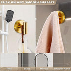 Suction Cup Hooks for Shower - Bathroom Reusable Hooks for Towels, Robes & Loofah - No-Drill Mounting on Kitchen,Walls,Metal,Glass,Mirrors,Tile & Smooth Non-Porous Surfaces (4, Brushed Gold)